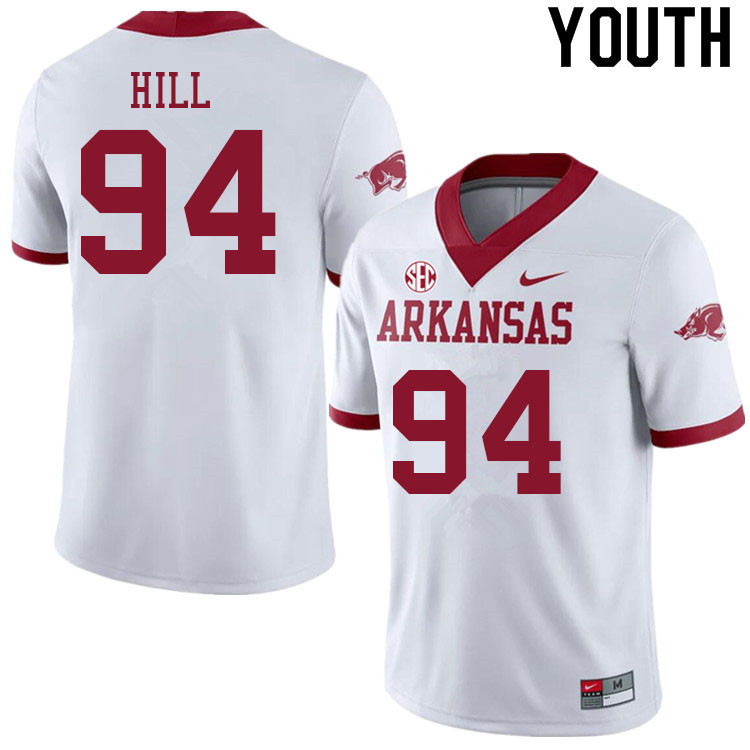 Youth #94 Jon Hill Arkansas Razorbacks College Football Jerseys Sale-Alternate White - Click Image to Close